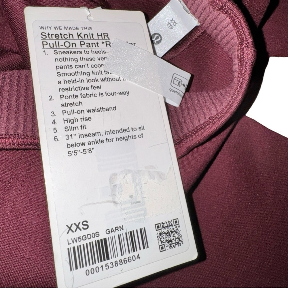 Lululemon Stretch Knit HR Pull-on Pant *Regular Garnet Multi Sizes NWT - Picture 13 of 13